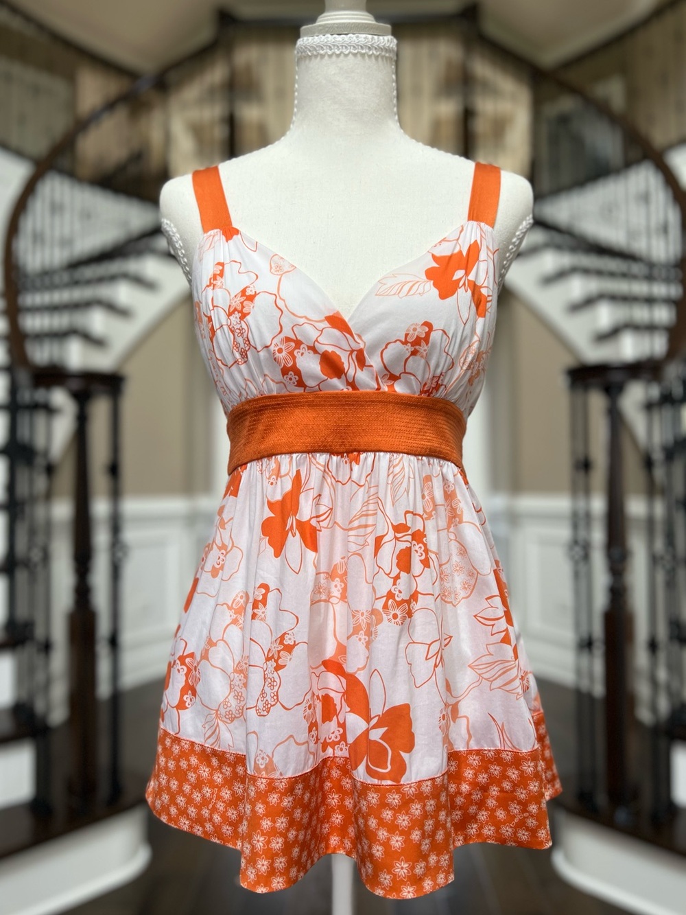 Vintage Y2K Bebe Floral White Orange Silk Cotton Floral Peplum Camisole Sz S